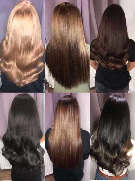 Collage of diverse hairstyles achievable with various hair extension methods