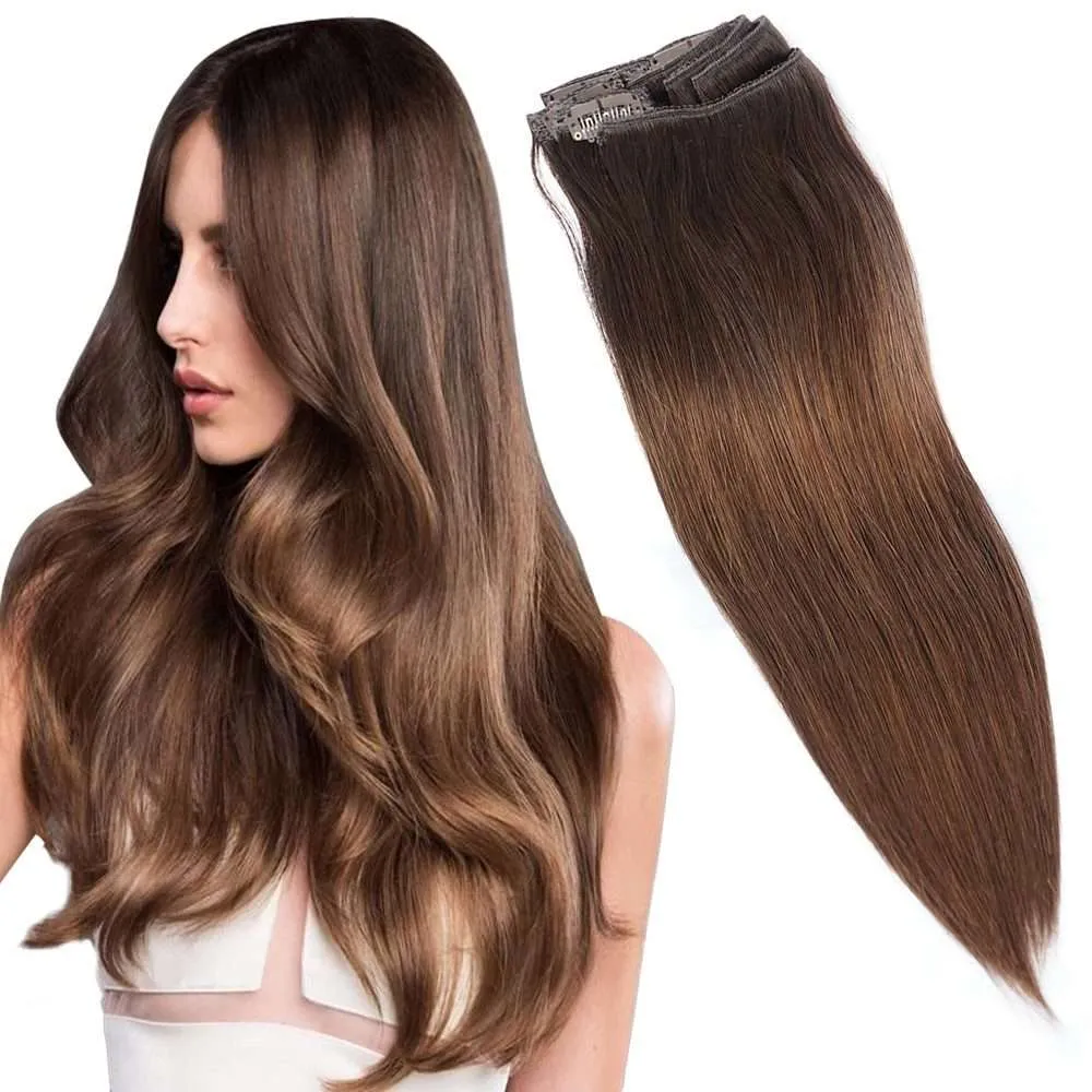 Link Remy Straight Clip In Human Hair Extensions Full Head Set 10Pcs 16 inch 160G 200G 240G