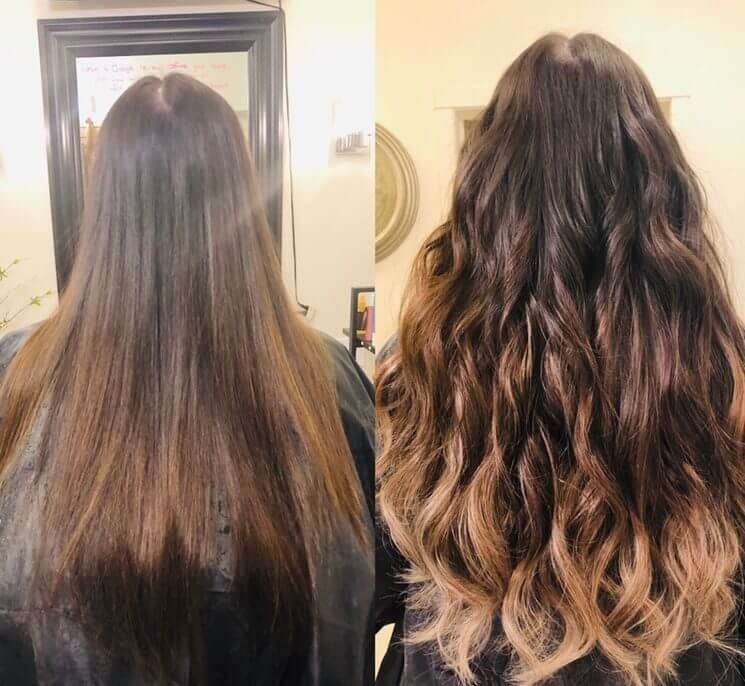 blend of hair extensions with a light blonde end and brown roots