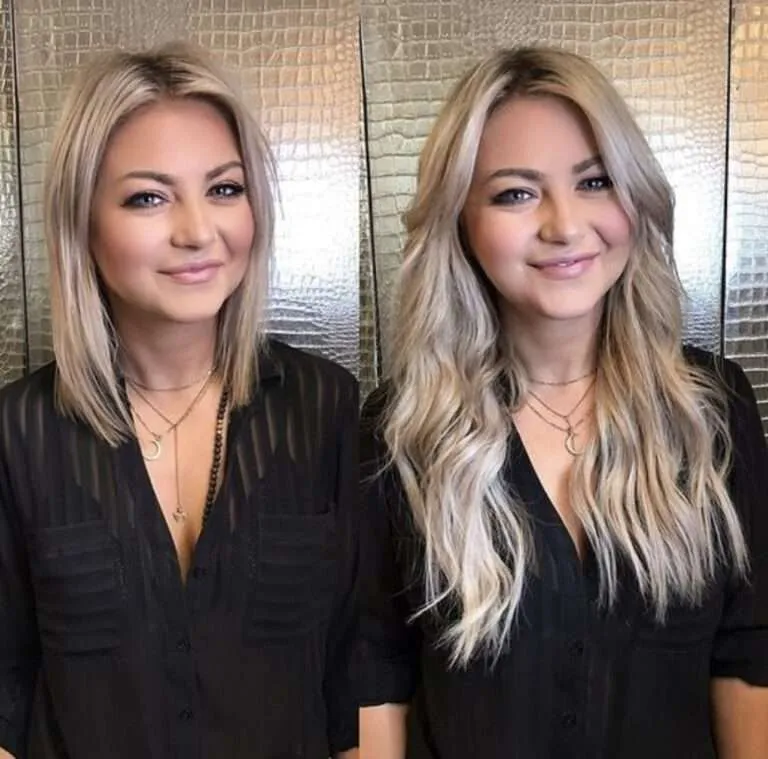 tape in extensions damage blonde rooted before and after