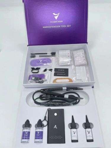Heat-free hair extension kit with glue and machine