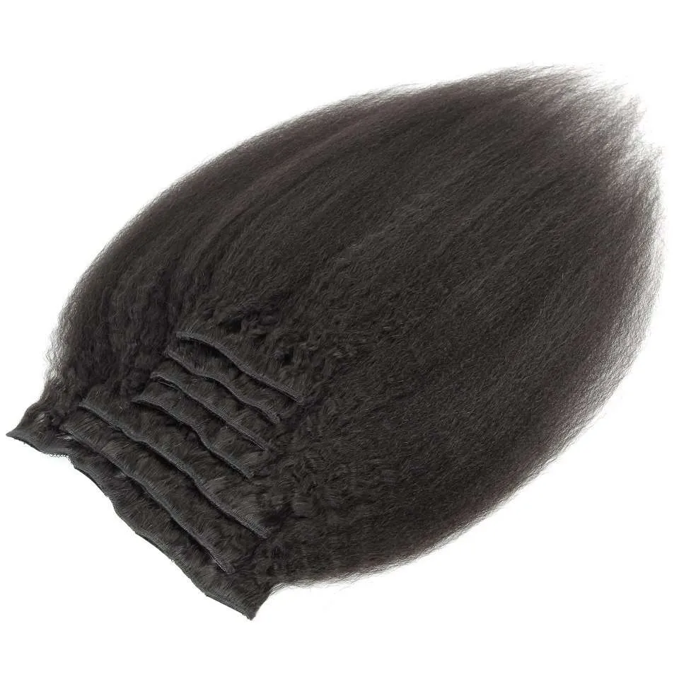 Black Kinky Straight Clip-In Virgin Human Hair Extensions Set Black Kinky Straight Clip-In Virgin Human Hair Extensions Set