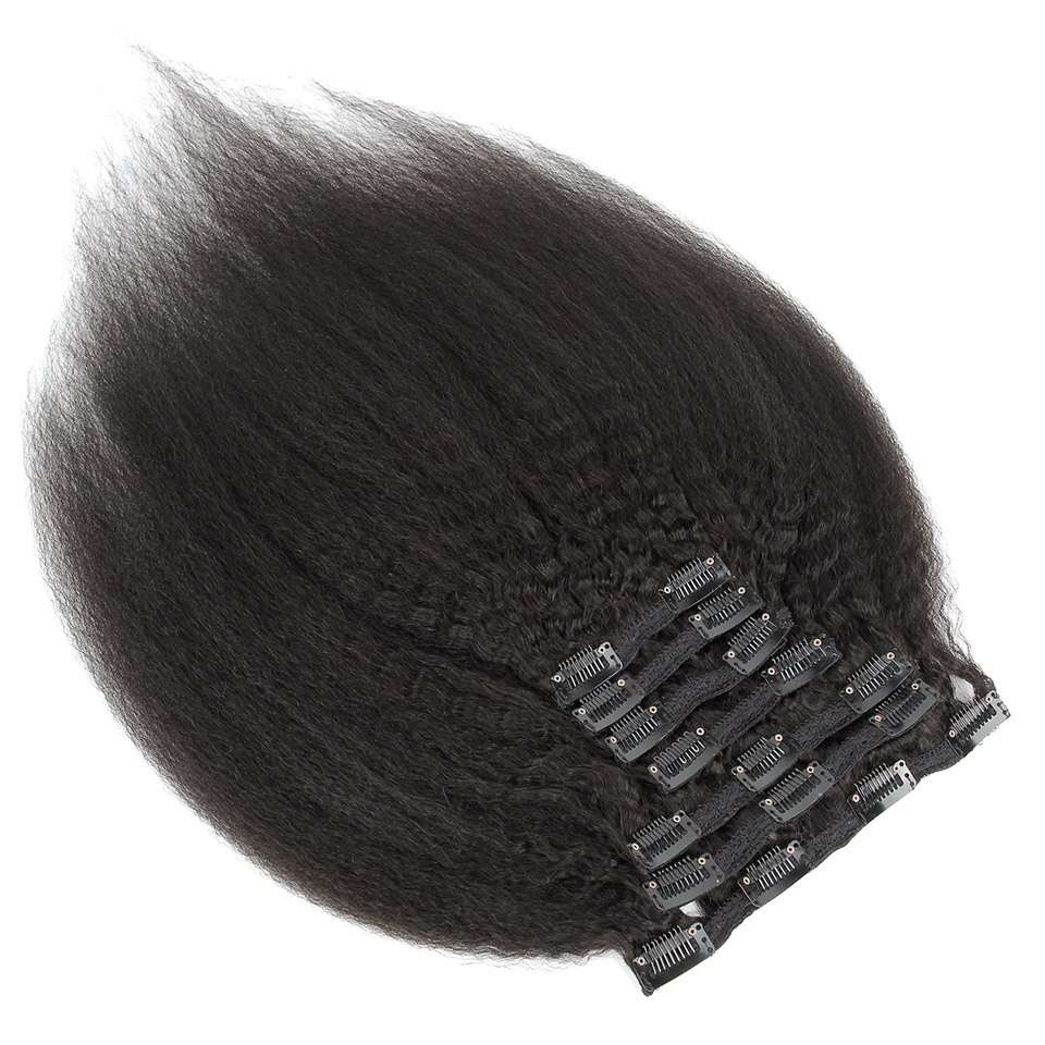 Black Kinky Straight Clip-In Virgin Human Hair Extensions Set Black Kinky Straight Clip-In Virgin Human Hair Extensions Set