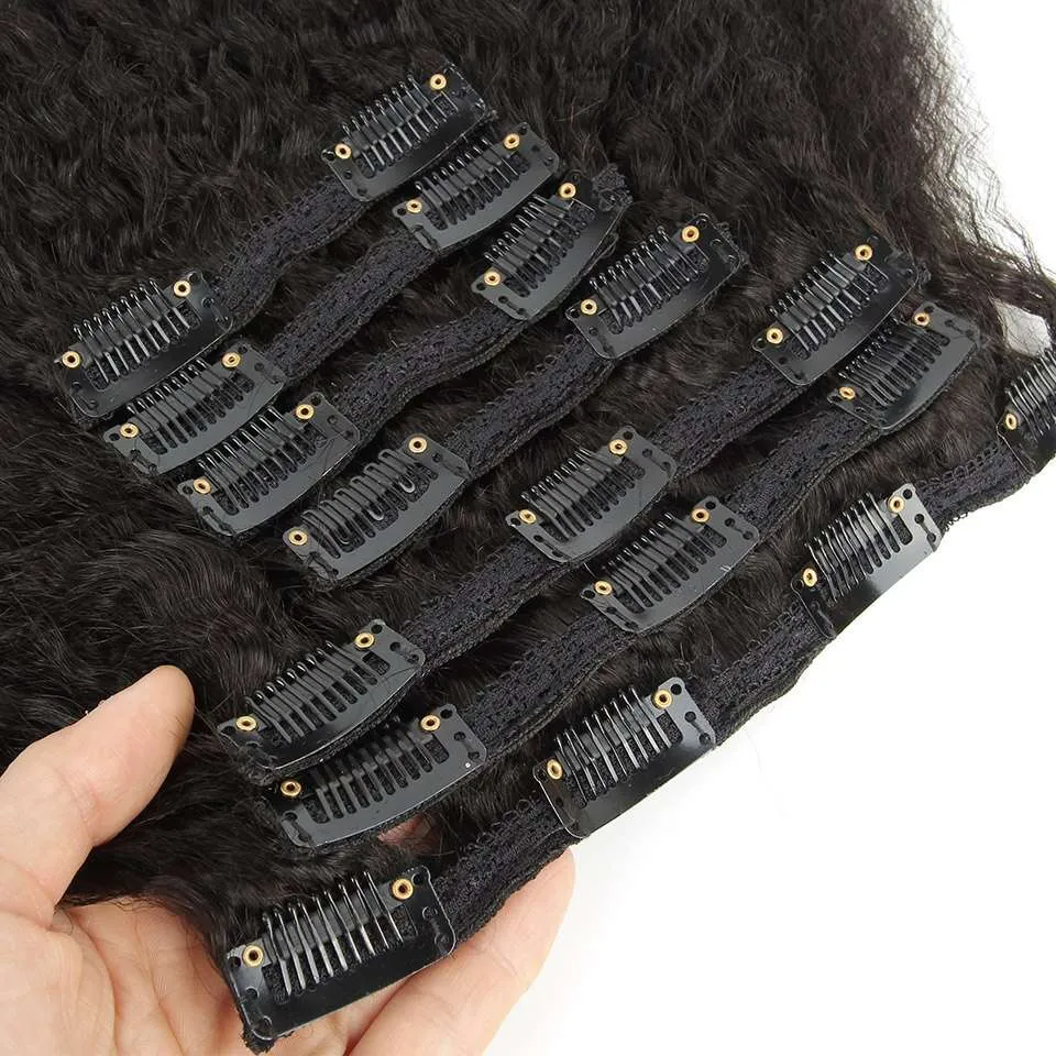 Black Kinky Straight Clip-In Virgin Human Hair Extensions Set Black Kinky Straight Clip-In Virgin Human Hair Extensions Set