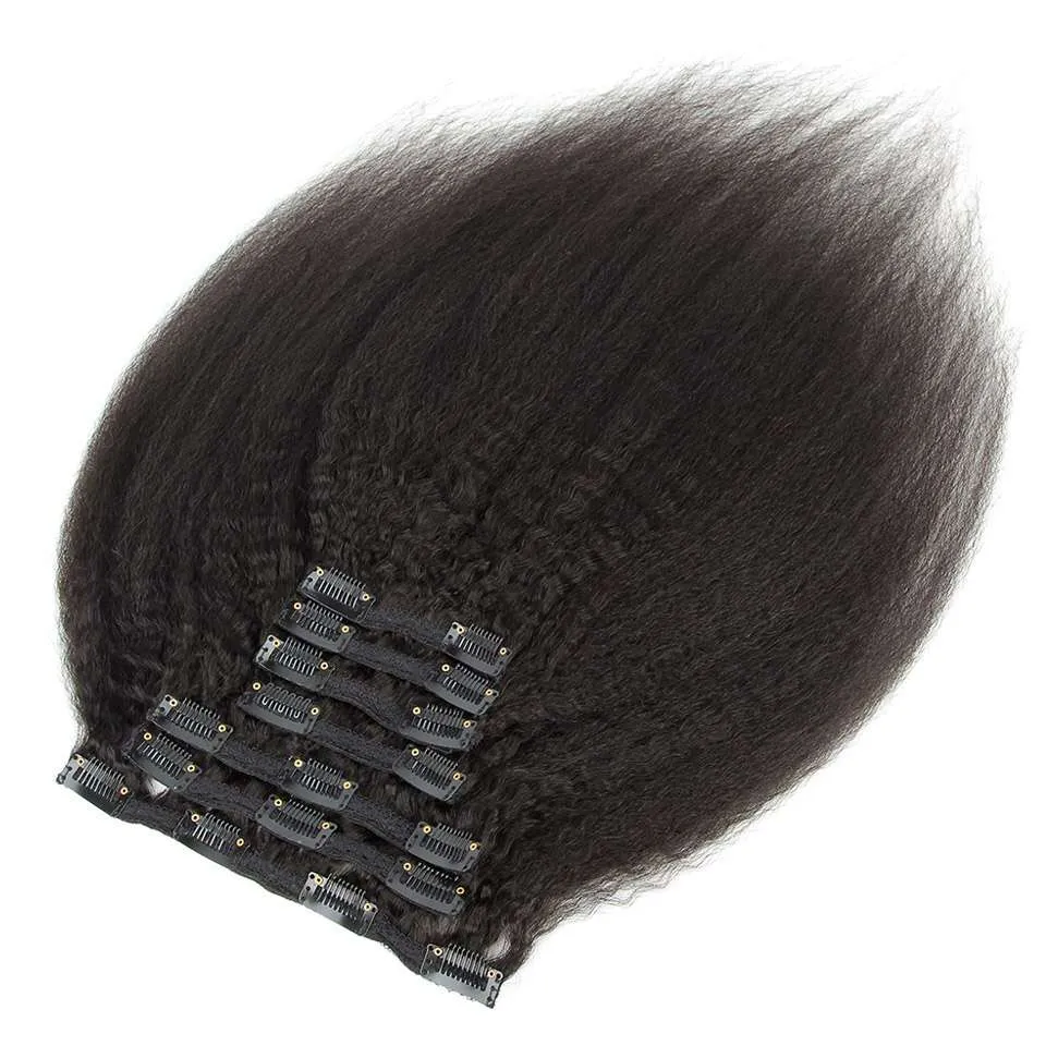 Black Kinky Straight Clip-In Virgin Human Hair Extensions Set Black Kinky Straight Clip-In Virgin Human Hair Extensions Set