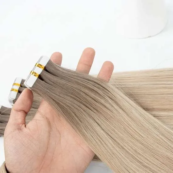 tape in hair extensions rooted mid ash brown to ash blonde